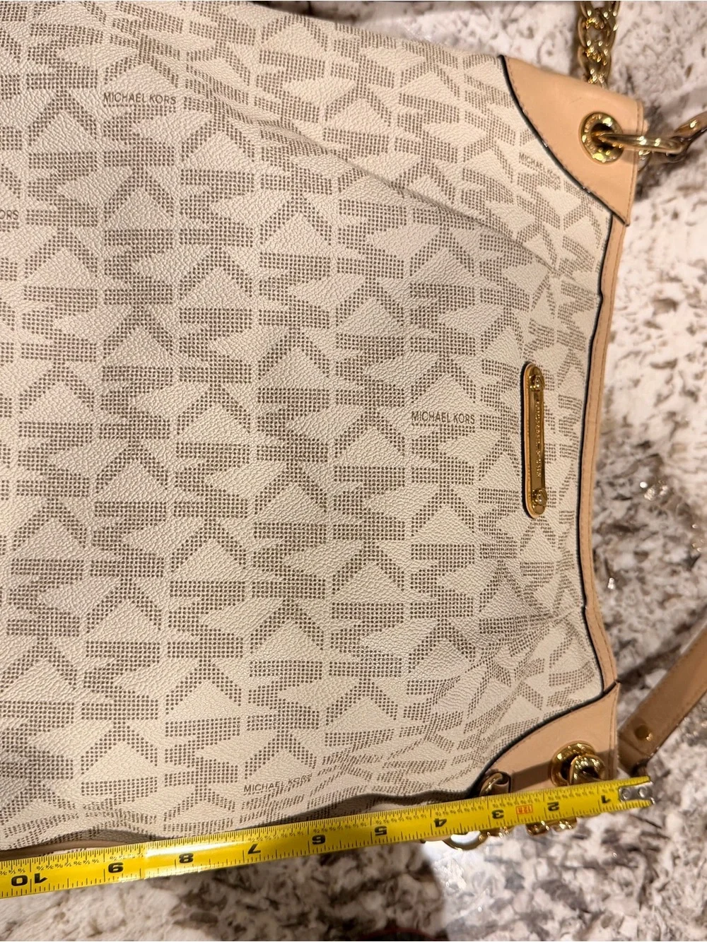 Michael Kors Beige Logo Hobo with Gold Hardware